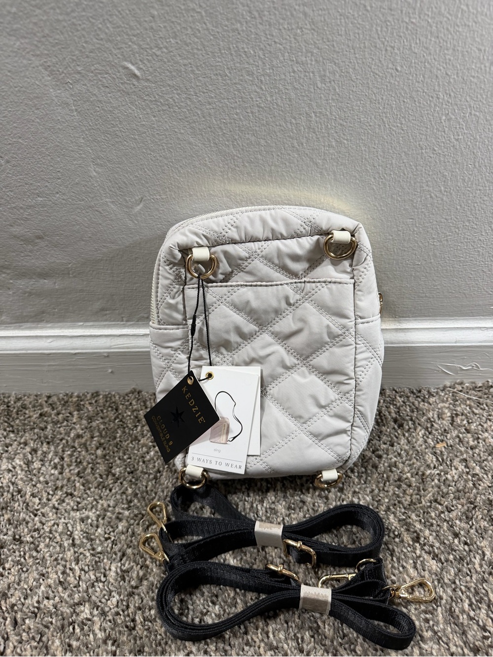 Kedzie Quilted White Crossbody Bag with Gold Hardware